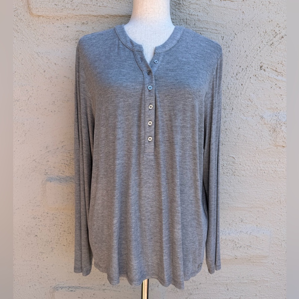 Calvin Klein Gray Long Sleeve Ribbed Jersey Top. NWT. Size- XL